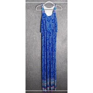 Reneec Dress S Blue Maxi Stitch Fix Reyna Stretch Slinky Knit Sleeveless Tribal